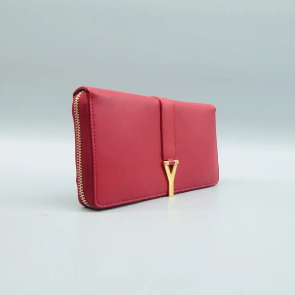 100% Authentic SAINT LAURENT Rive Gauche Red Leather Wallet - Picture 3 of 12